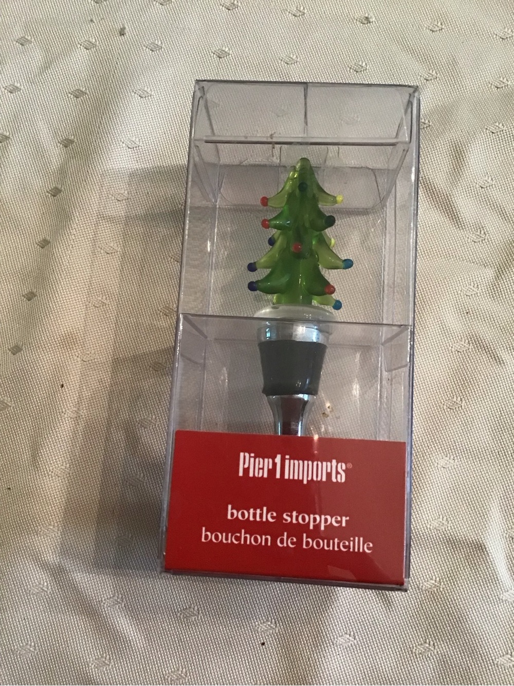 Pier 1 Green Christmas Tree Wine Bottle Stopper with Multicolor Ornaments